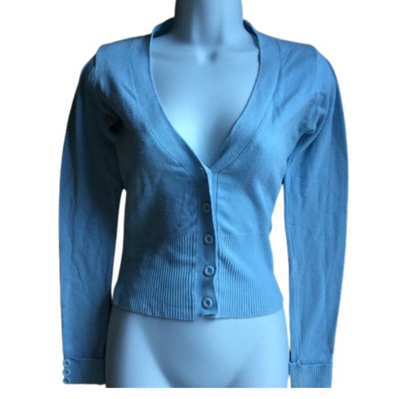 Costa Blanca Blue V-Neck Button Cardigan - Picture 1 of 3